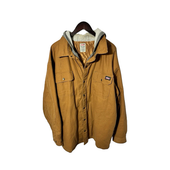 Genuine Dickies Fleece Hooded Snap/Zip Up Duck Shirt Jacket Brown Men’s 3XL - Picture 3 of 12